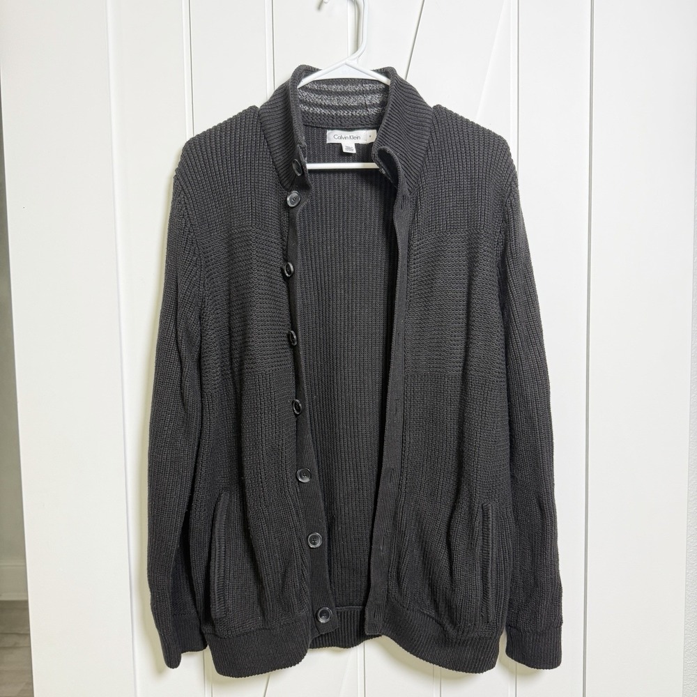 Calvin Klein knit button-down cardigan Men's Black Size Medium Grandpa Core